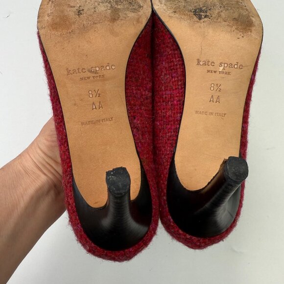 KATE SPADE Red and Pink Boucle Tweed Heels 8.5AA - Picture 8 of 11